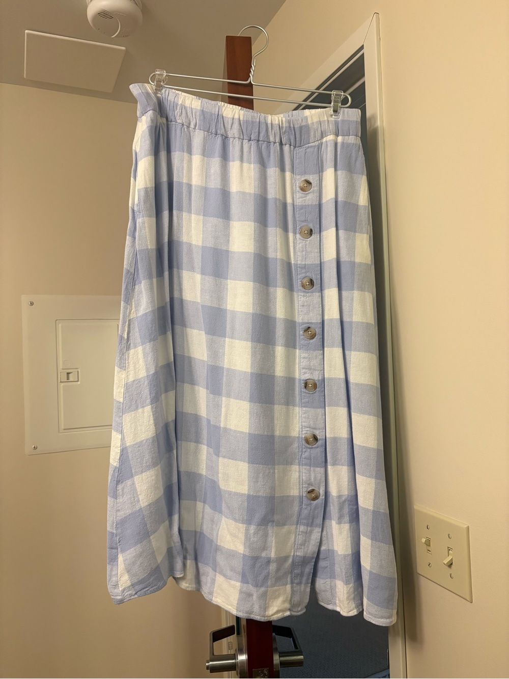 Madewell Light Blue and White Gingham Maxi Skirt
